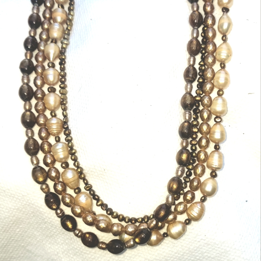 4 Strand Pearl Golden Coral Necklace 24" - 26"